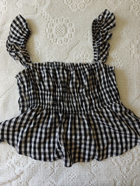 Carly Jean Los Angeles Tops - Carly Jean Los Angeles Black and White Gingham Ruffle Tank Top